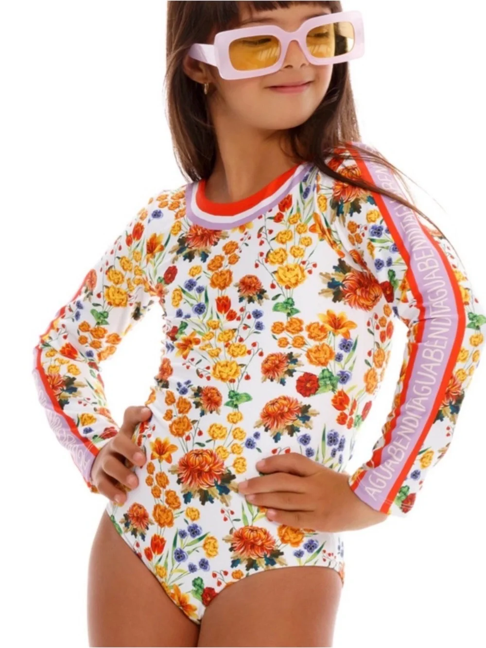 Agua Bendita Girls Honey Bouk Floral Long Sleeve One Piece Swimsuit 12